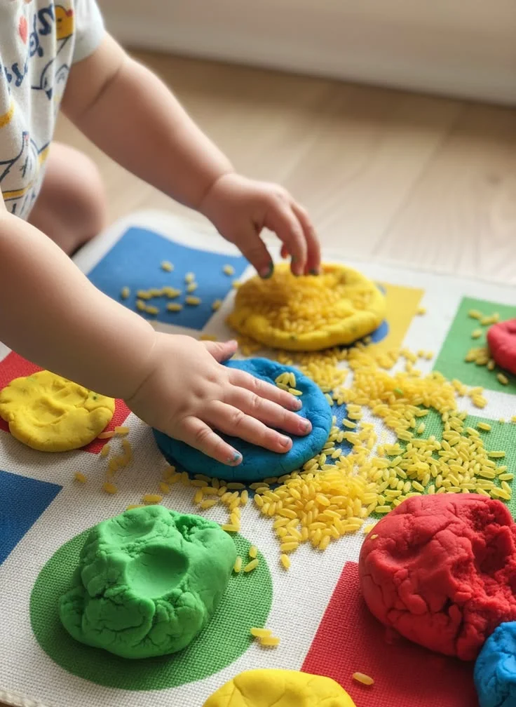 Actividad de manipular plastilina y arroz incluida en el Mega Kit